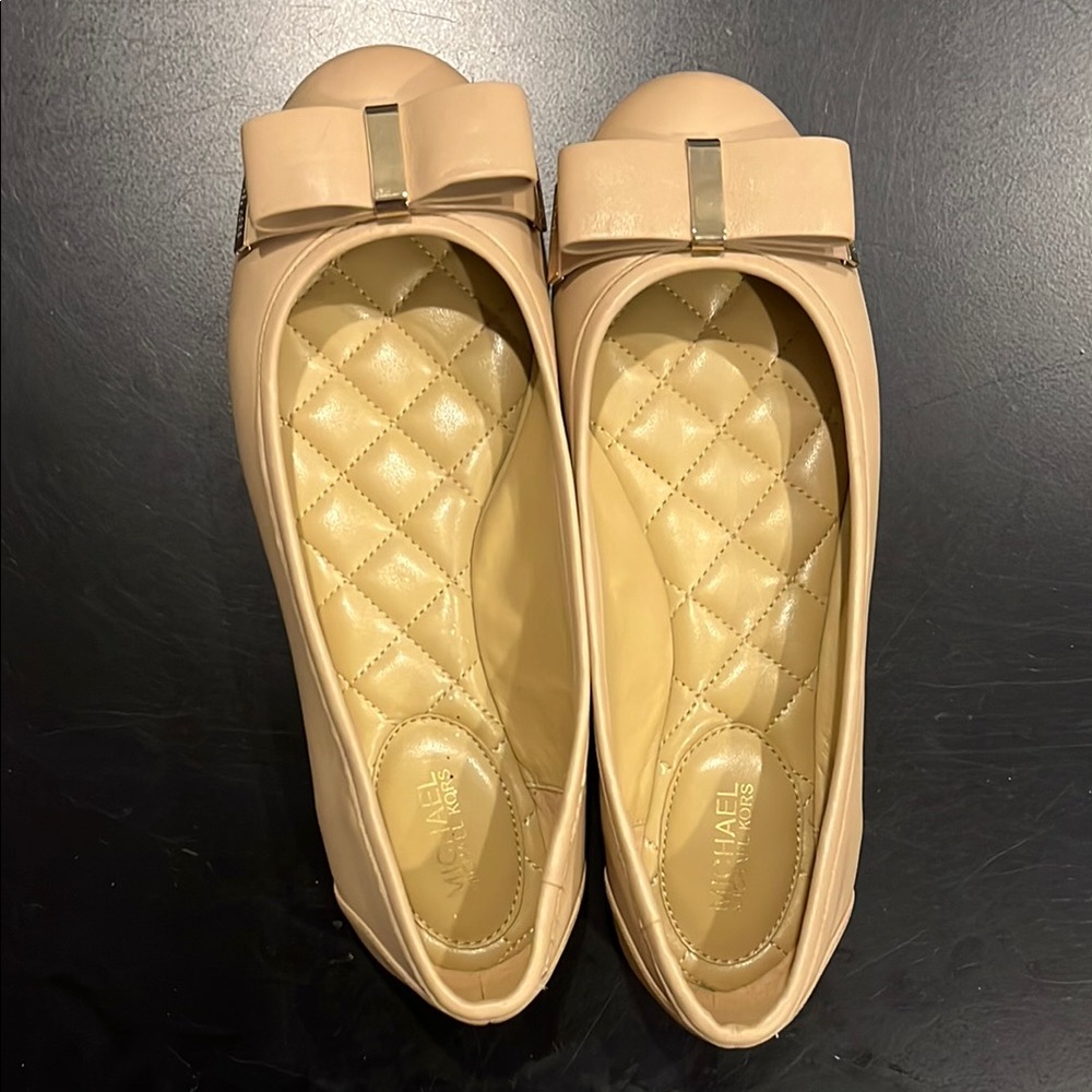 Michael Kors Nude Patent Bow Quilted Ballet Flats